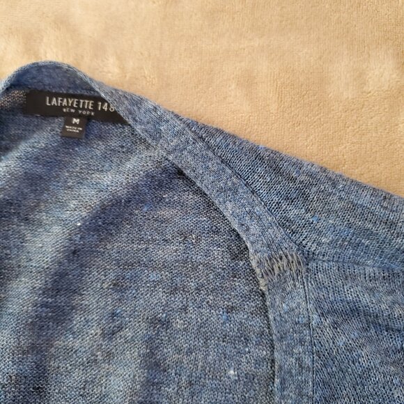 Lafayette 148 Denim Blue Linen Knit Top, Size Medium - Picture 8 of 8